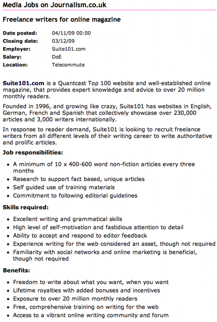 Freelance Unbound» Blog Archive Journalism job ads: not for actual    freelance salary